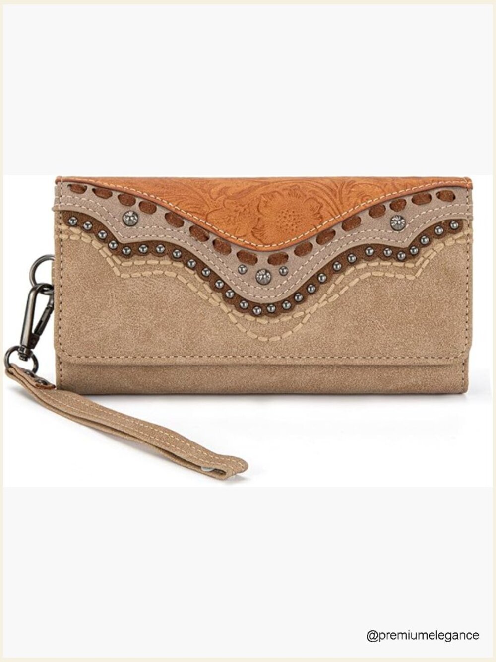 Vegan Leather Tri-Fold Wristlet Wallet with RFID Protection